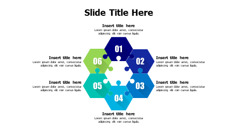 5 points pentagonal connected puzzle pieces infographic