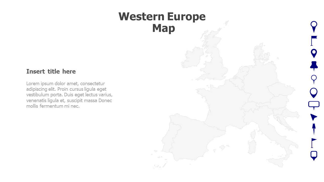 Map,Editable map,pins,countries,counties,infographics,continent,powerpoint,powerpoint infographics,Google slides,Keynote,Western Europe