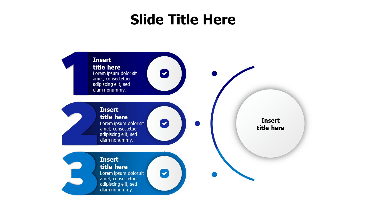 3 shapes branching from a circle infographic with numbering ...