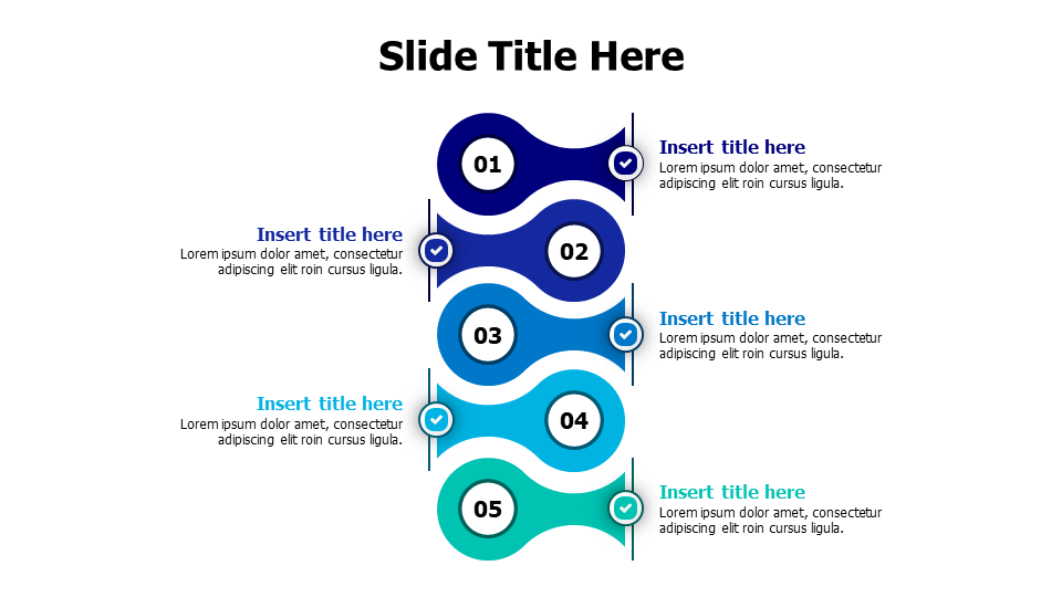 5 points curved colored shapes with icons infographic
