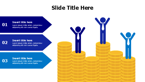 3 points increasing coins with figures infographic