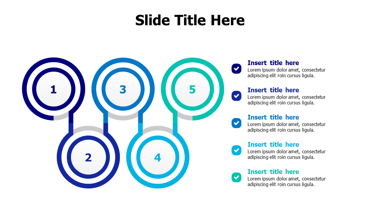 Five Step Connected Circles Process Flow | Multipurpose | PPT Design