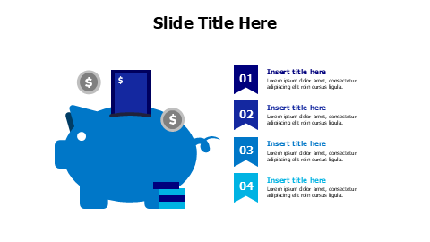 4 marks with colored piggy bank infographic