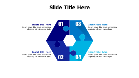 4 points puzzle colored heaxagon infographic