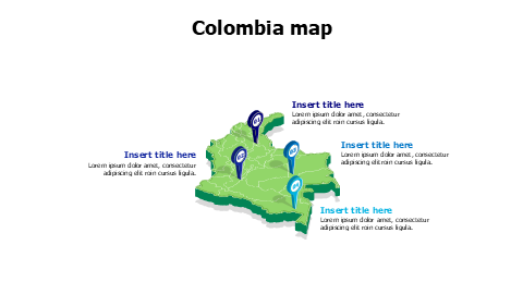 3D Colombia map with location pins