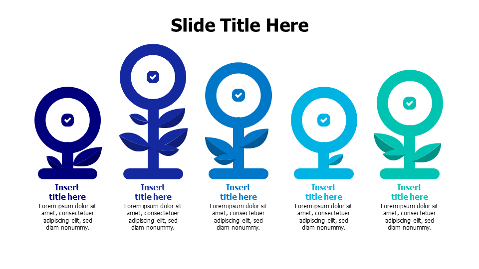 5 circles with colored plant leafs infographic