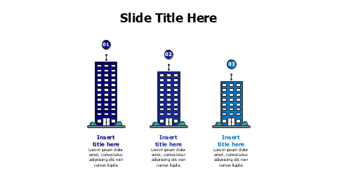 3 colored doodle buildings infographic