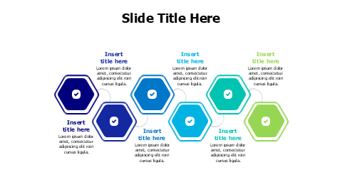 6 connected colored hexagons infographic