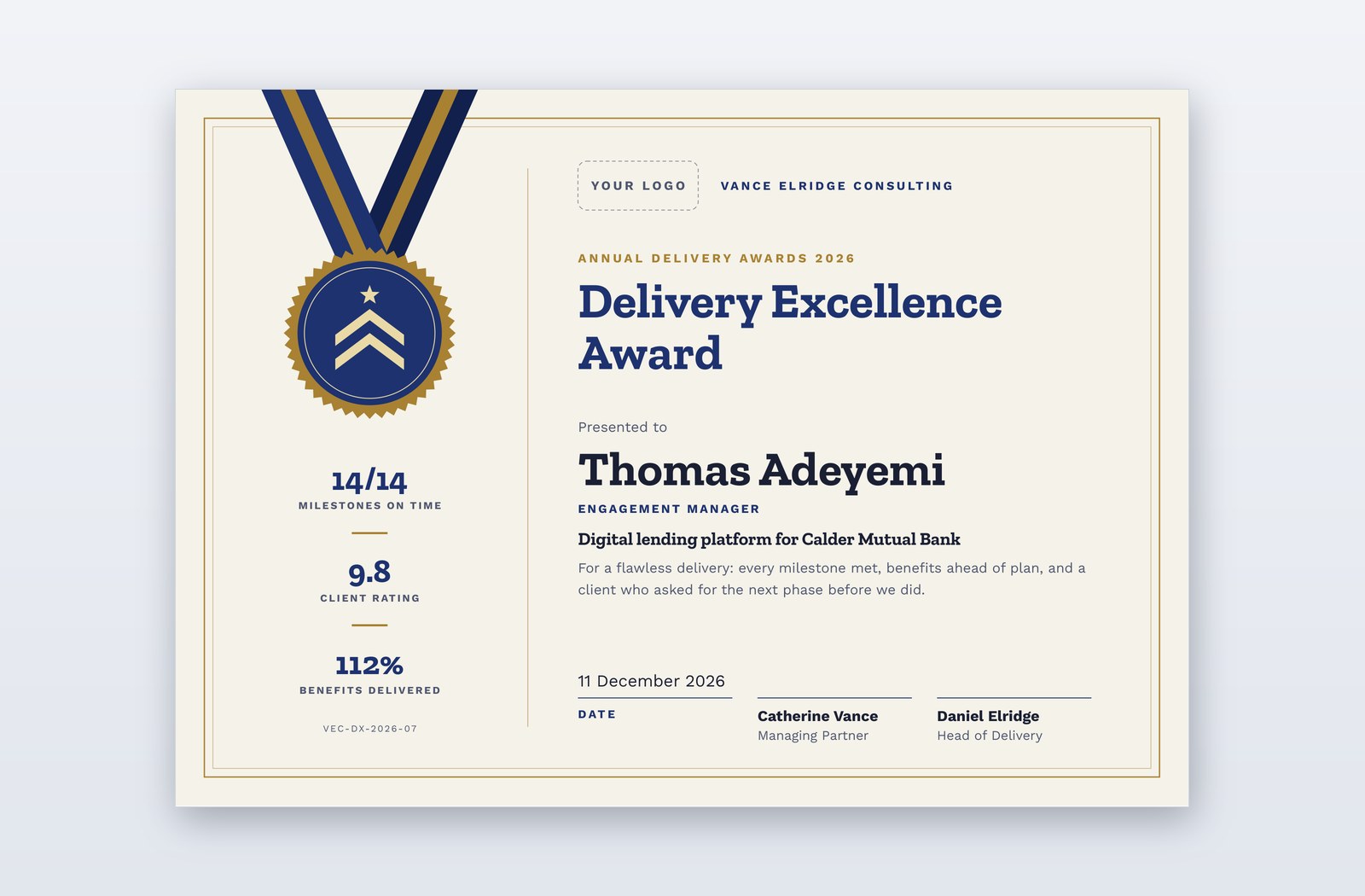 Free Delivery Excellence Award Certificate Template – Zenith