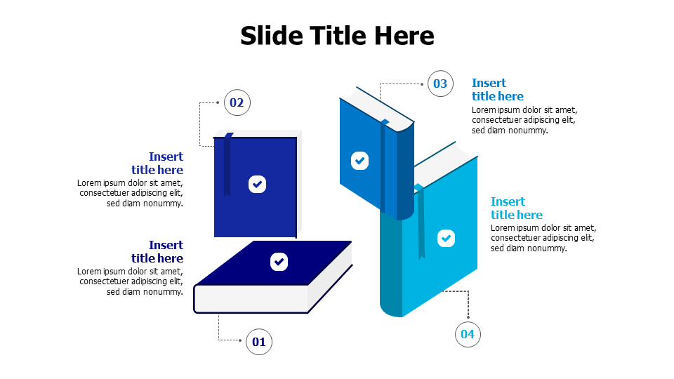 4 colored closed books with icons infographic