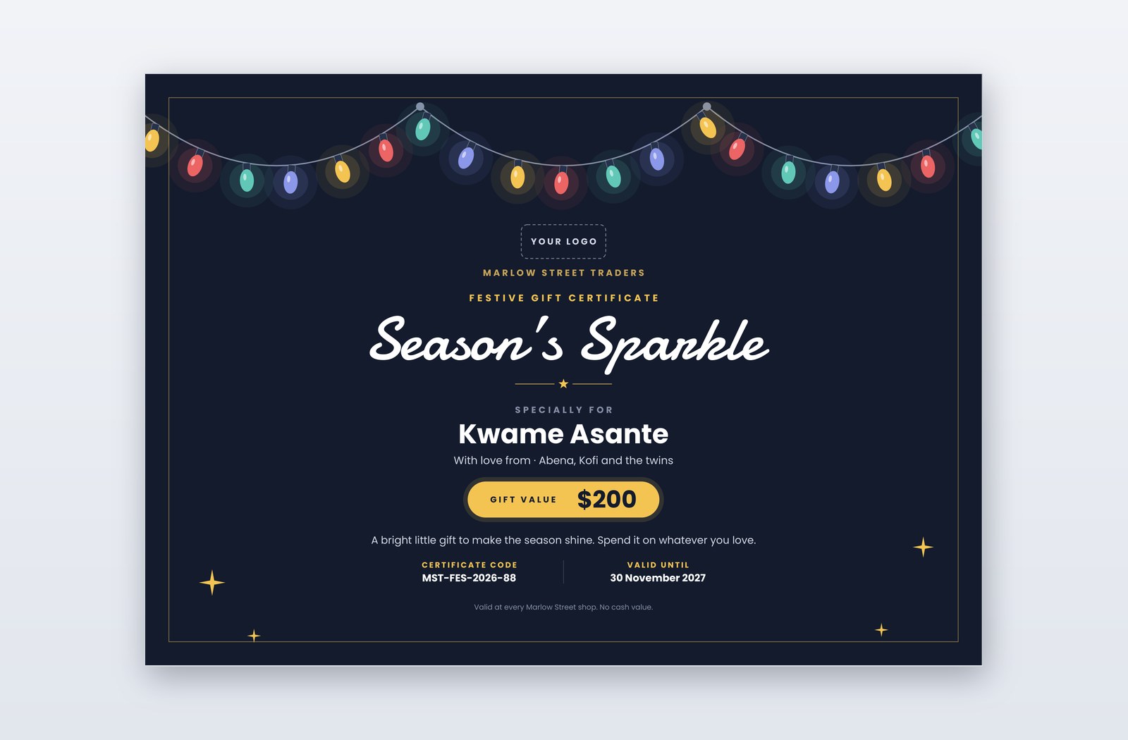 Free Festive Gift Certificate Template – Dazzle | PPT-Design