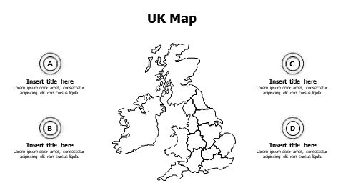 5 points outline United Kingdom map infographic