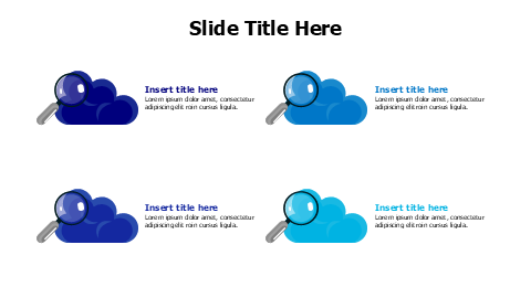 4 points colored clouds with magnifying glasses infographic