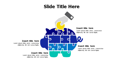 4 points puzzle piggy bank with a hand infographic