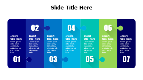 7 points connected vertical puzzle pieces infographic