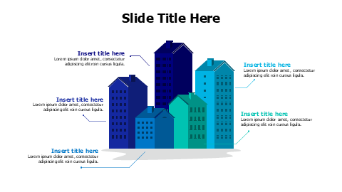 5 points colored 3D city buildings infographic