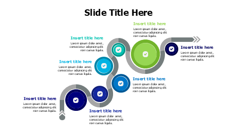 7 points process flow colored circles infographic
