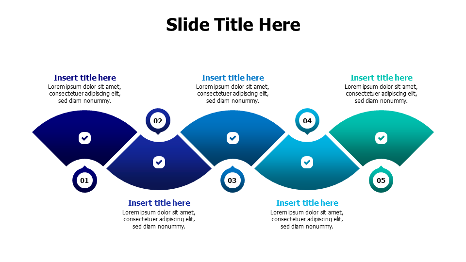 5 wavey colored blocks infographic with icons