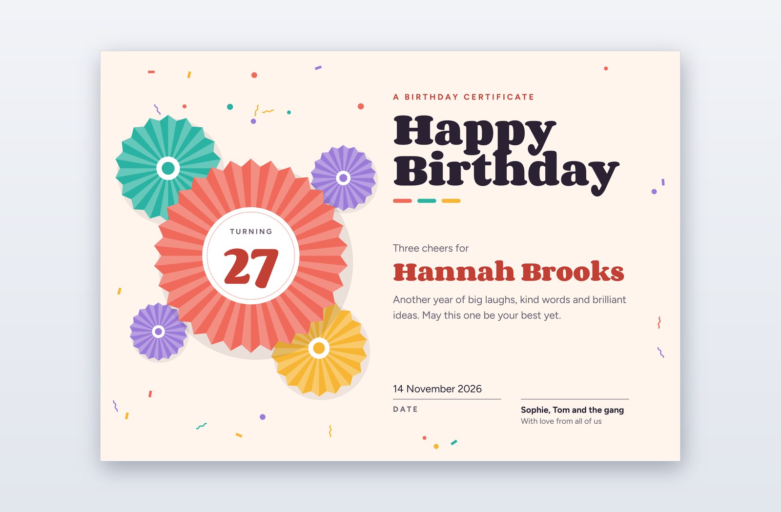Free Happy Birthday Certificate Template – Crepe Fan
