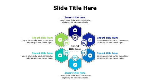 6 points tech hexagons with icons infographic