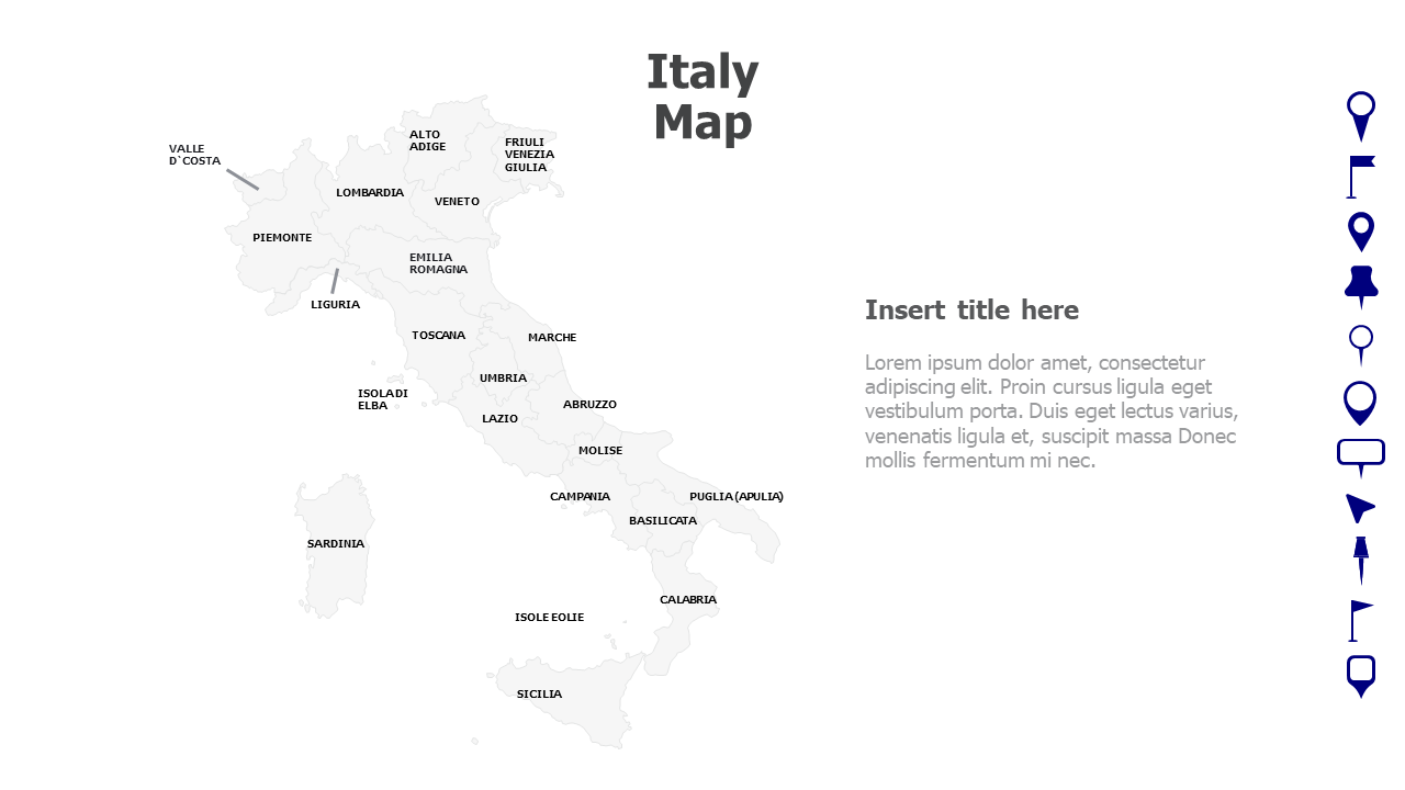 Map,Editable map,pins,countries,counties,infographics,continent,powerpoint,powerpoint infographics,Google slides,Keynote,Italy Map