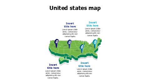 3D United stated of America map with location pins