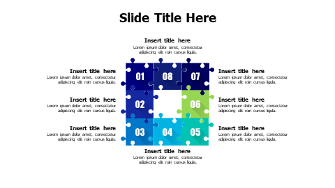 8 sqaure connected puzzle pieces infographic with numbers