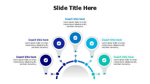 5 points colored shapes with icons infographic