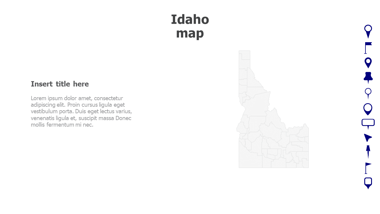 Map,Editable map,pins,countries,counties,infographics,continent,powerpoint,powerpoint infographics,Google slides,Keynote,Idaho map