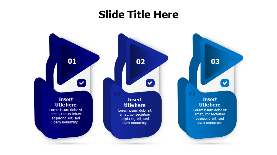 3 points 3D flying colored blocks with arrow infographic
