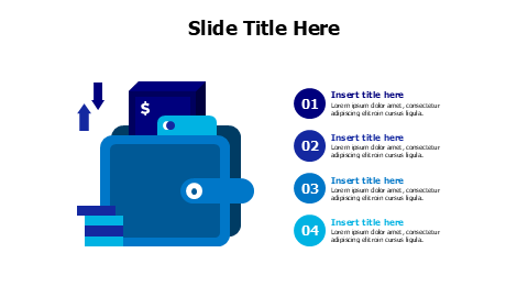 4 points colored wallet with visa and cash infographic