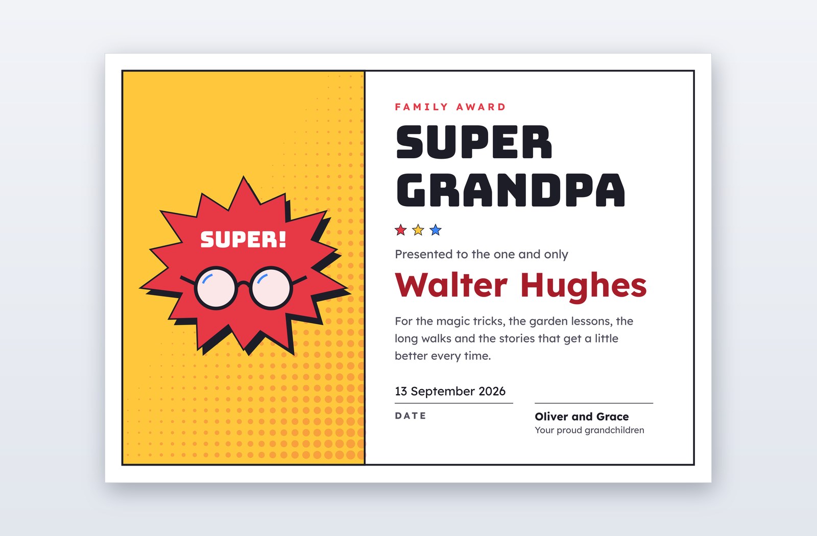 Free Super Grandpa Award Template – Bifocals | PPT-Design