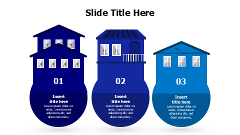 3 points different sizes colored houses infographic