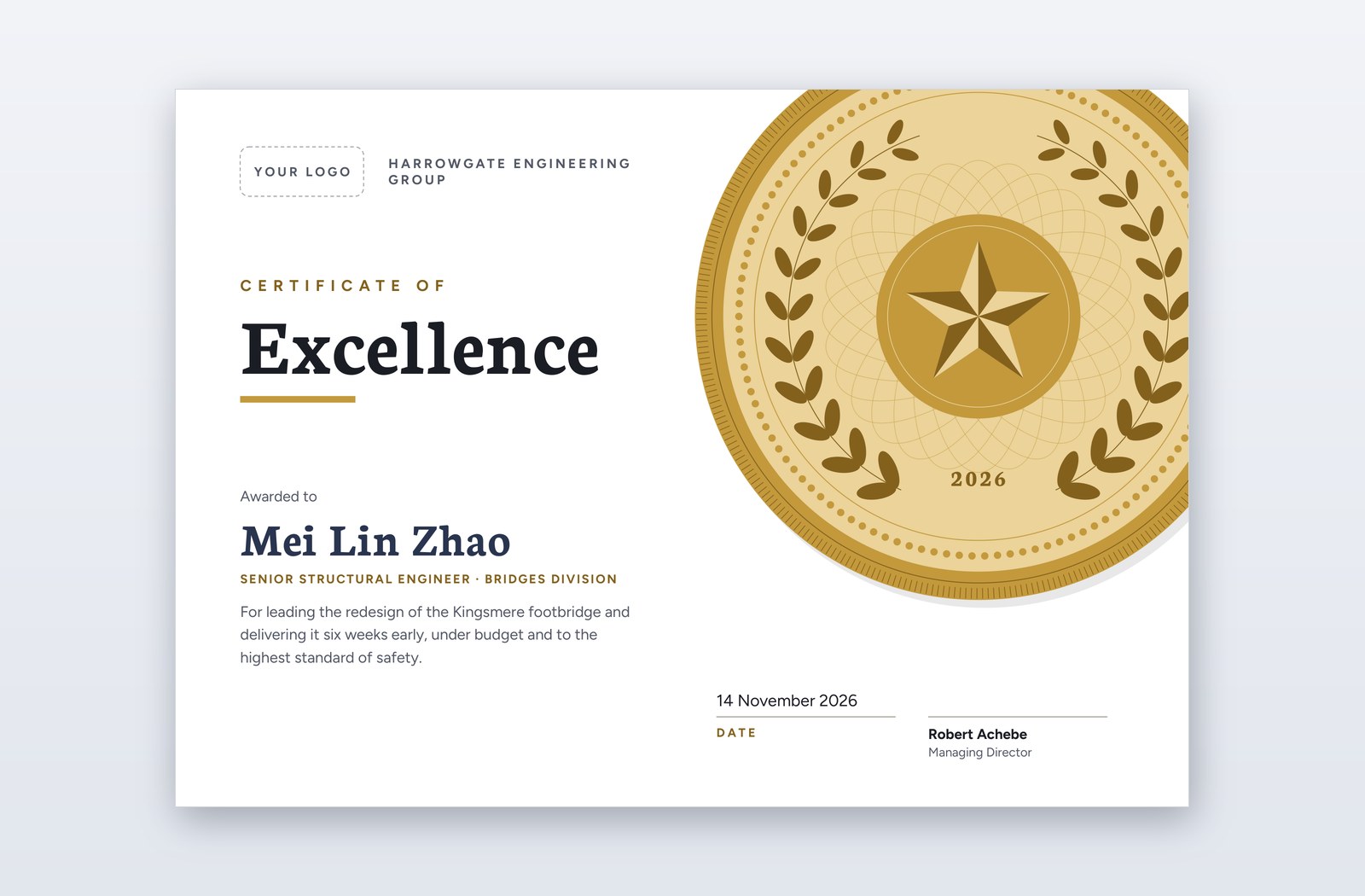 Free Certificate of Excellence Template – Obverse