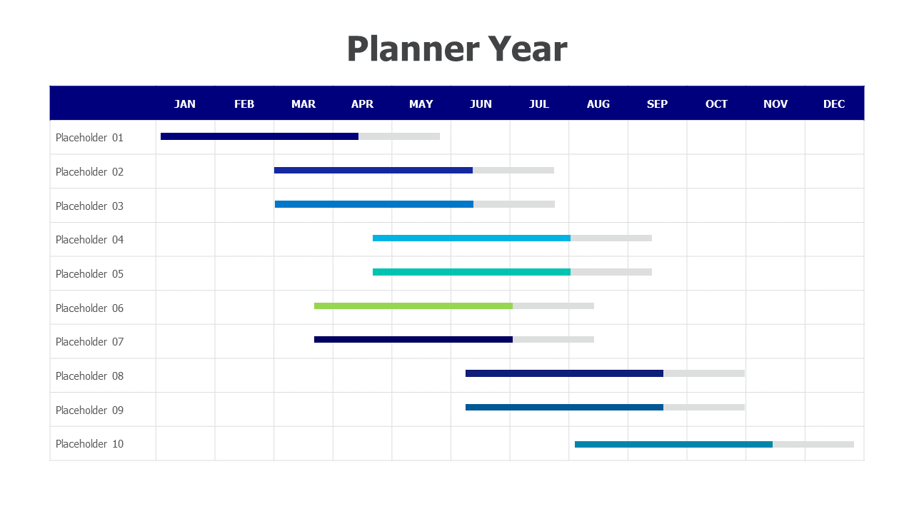 Charts,editable chart,Powerpoint,Infographics,Year Gantt Chart Planner