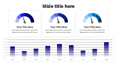 3 colored meters and column chart dashboard PowerPoint Template