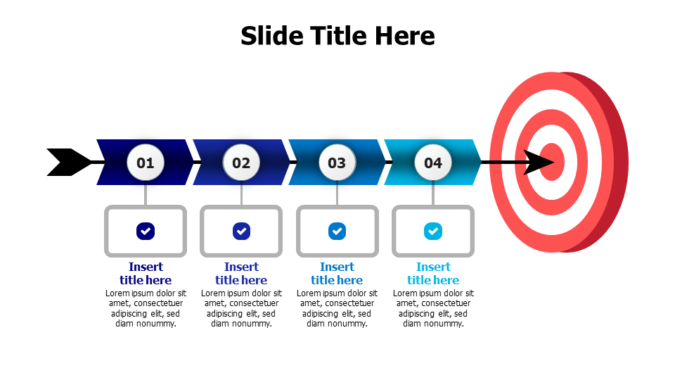 Step By Step Acivement Four Step Target Achievement Arrow Process | PPT Design