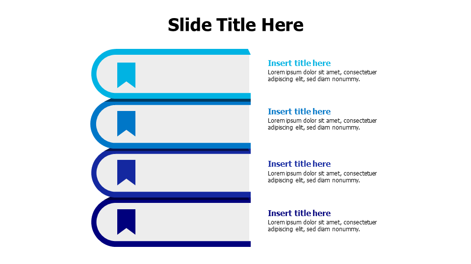 4 overlayed colored books with titles infographic