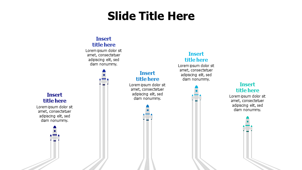 5 points flying rockets with lines infographic