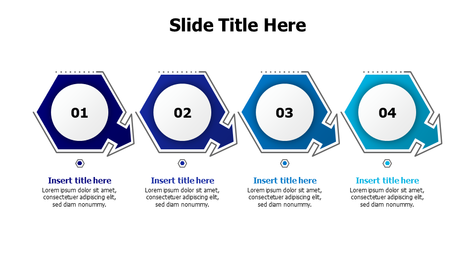 4 points hexagon shape with arrow infographic