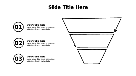 3 points doodle funnel arrows infographic with numbers