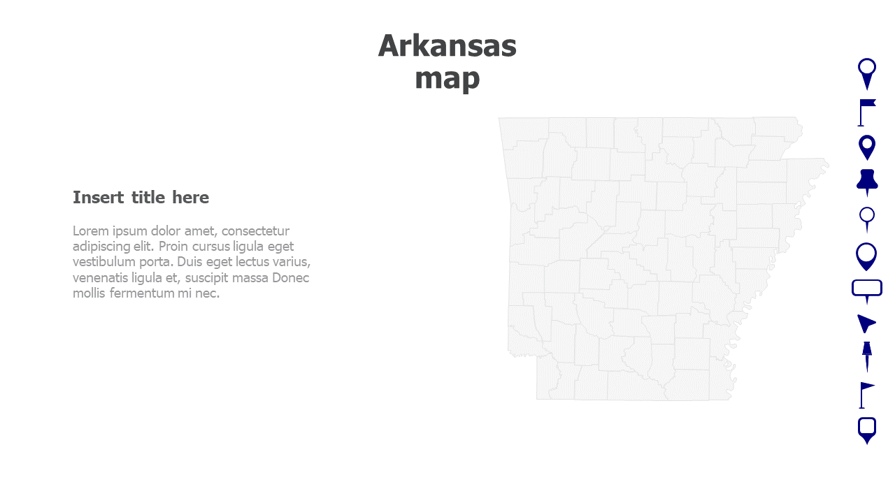 Map,Editable map,pins,countries,counties,infographics,continent,powerpoint,powerpoint infographics,Google slides,Keynote,Arkansas map
