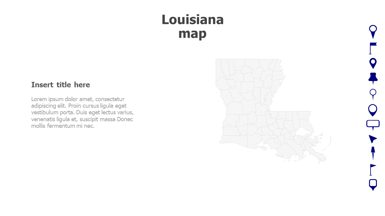 Map,Editable map,pins,countries,counties,infographics,continent,powerpoint,powerpoint infographics,Google slides,Keynote,Louisiana map