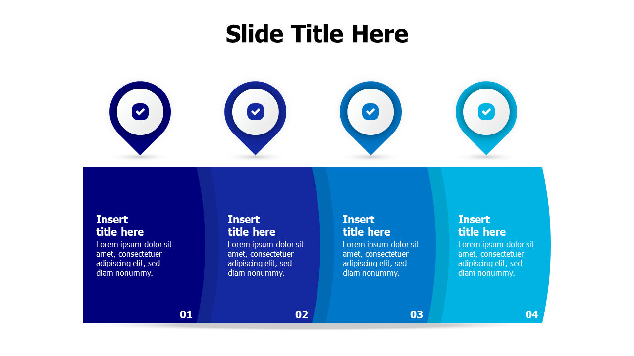 4 location pins with content blocks infographic