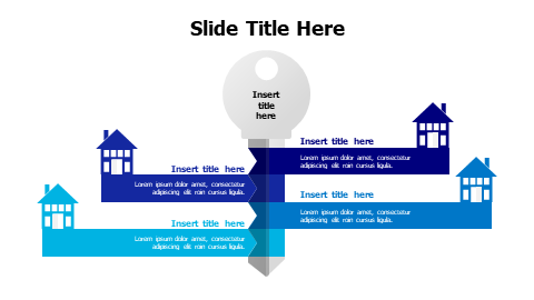 4 points colored divided key with homes infographic