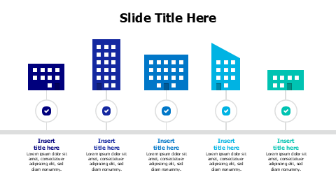 5 points timeline colored houses infographic