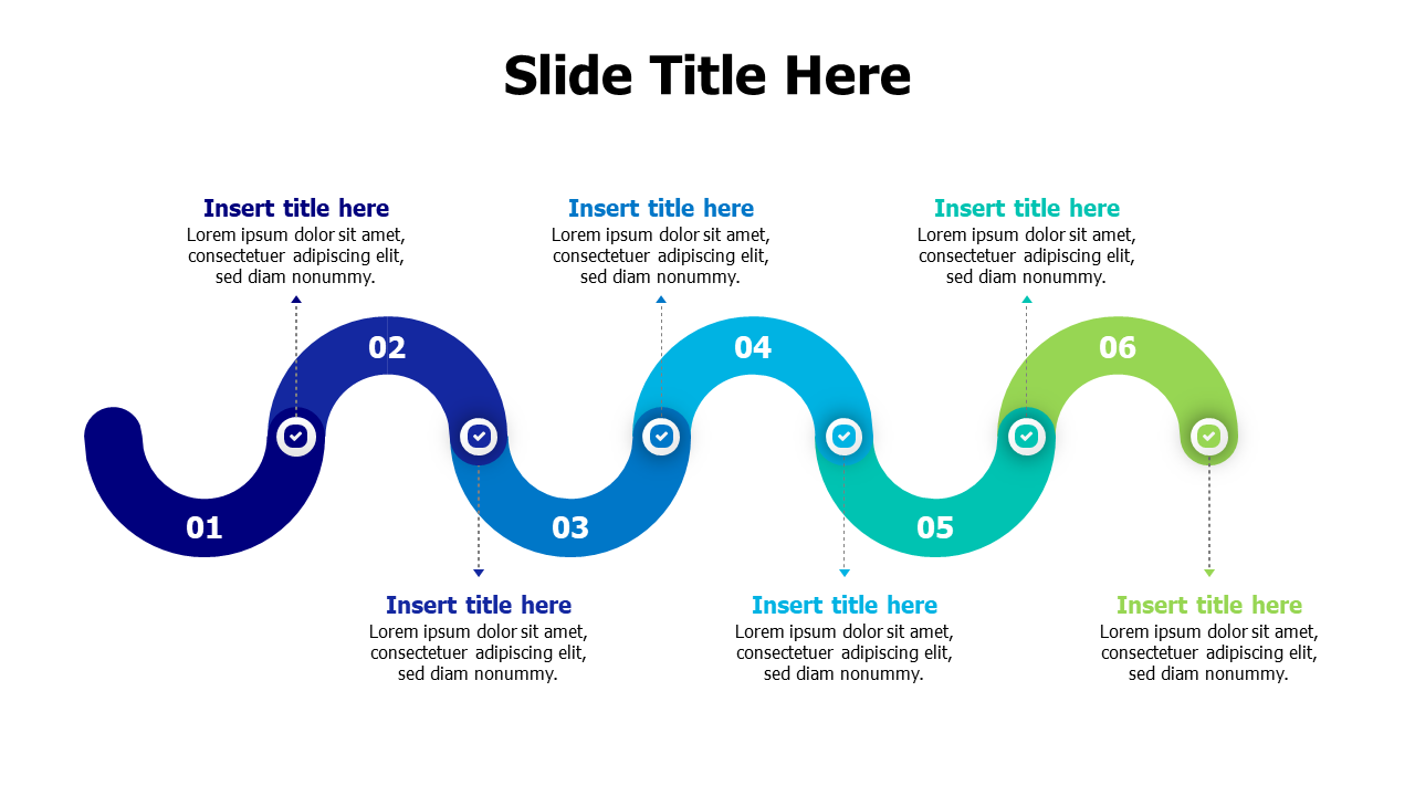 6 points zigzag curved lines infographic