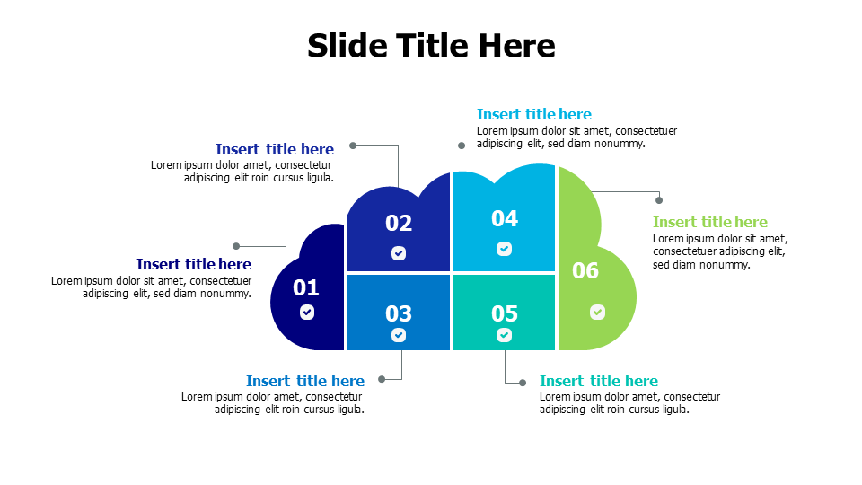 6 points divided colored cloud infographic