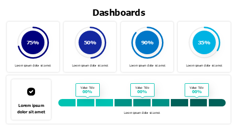 Colored circular charts and inicator dashboard PowerPoint Template