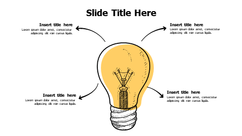 4 points arrows from doodle bulb infographic